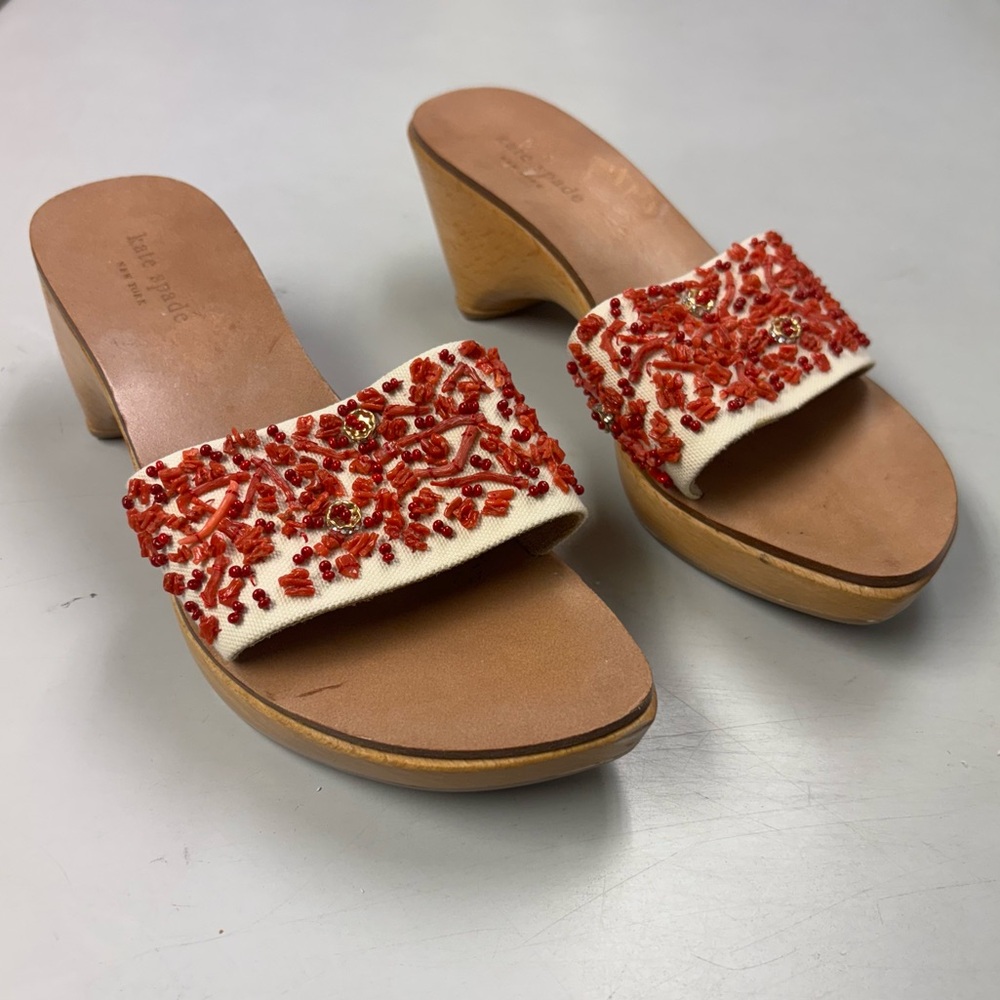 Kate Spade Cream/Red Beaded Slide Sandal size 7B